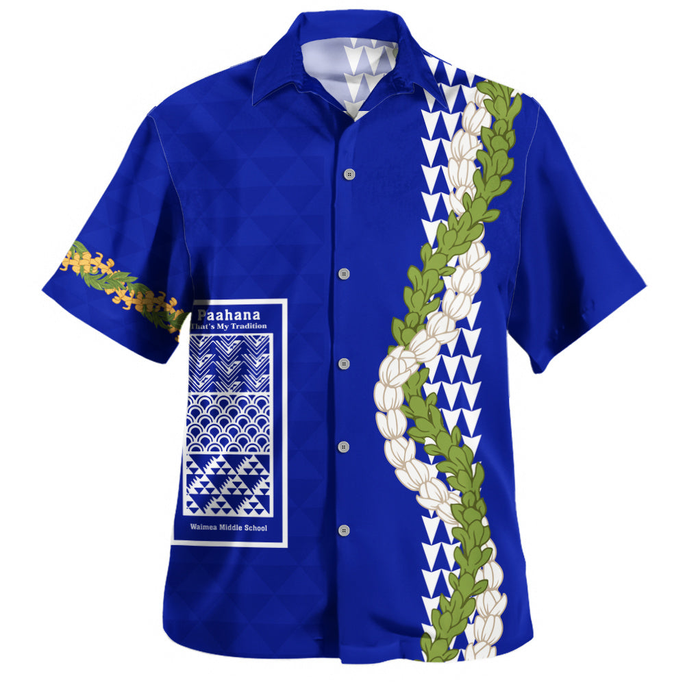 Waimea Middle Public Conversion Charter School Hawaiian Shirt Puakenikeni Maile Flower Lei