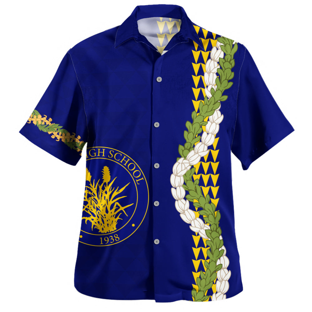 Waipahu High School Hawaiian Shirt Puakenikeni Maile Flower Lei