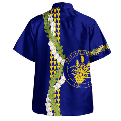 Waipahu High School Hawaiian Shirt Puakenikeni Maile Flower Lei