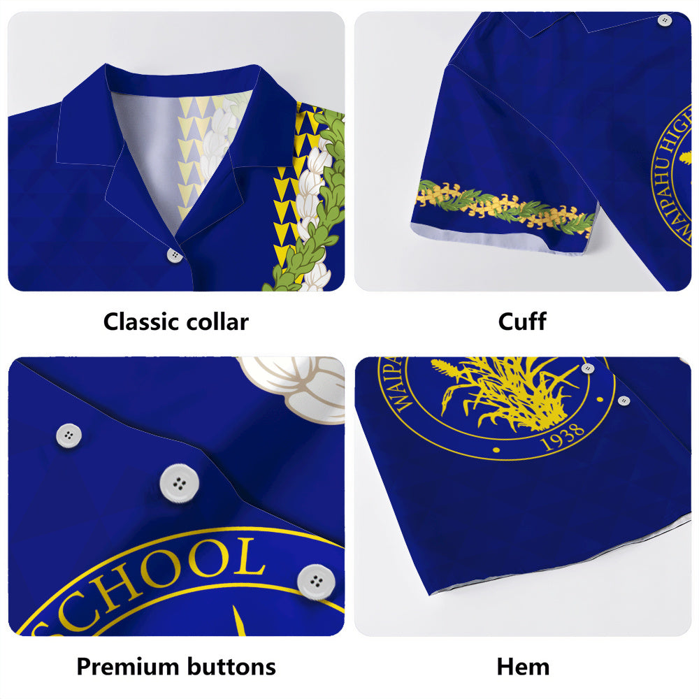 Waipahu High School Hawaiian Shirt Puakenikeni Maile Flower Lei