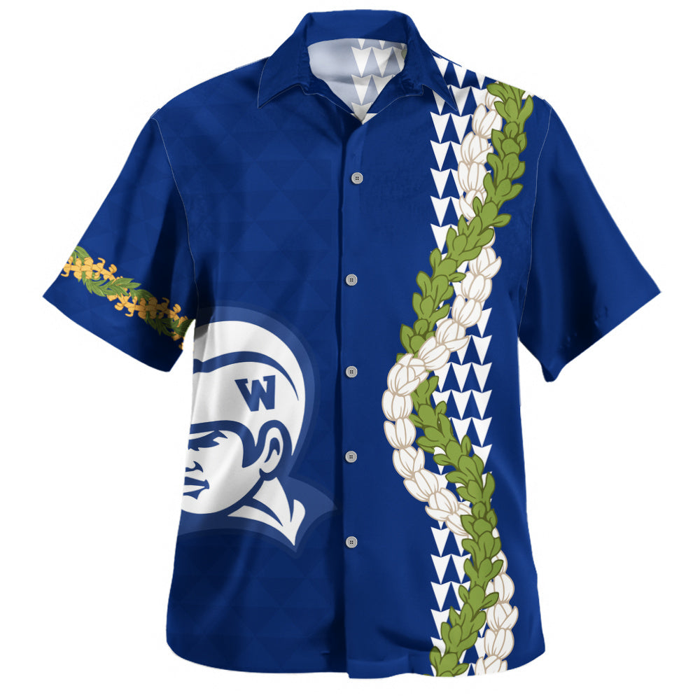 Waimea High School Hawaiian Shirt Puakenikeni Maile Flower Lei