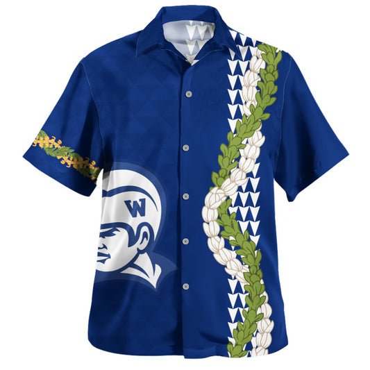Waimea High School Hawaiian Shirt Puakenikeni Maile Flower Lei