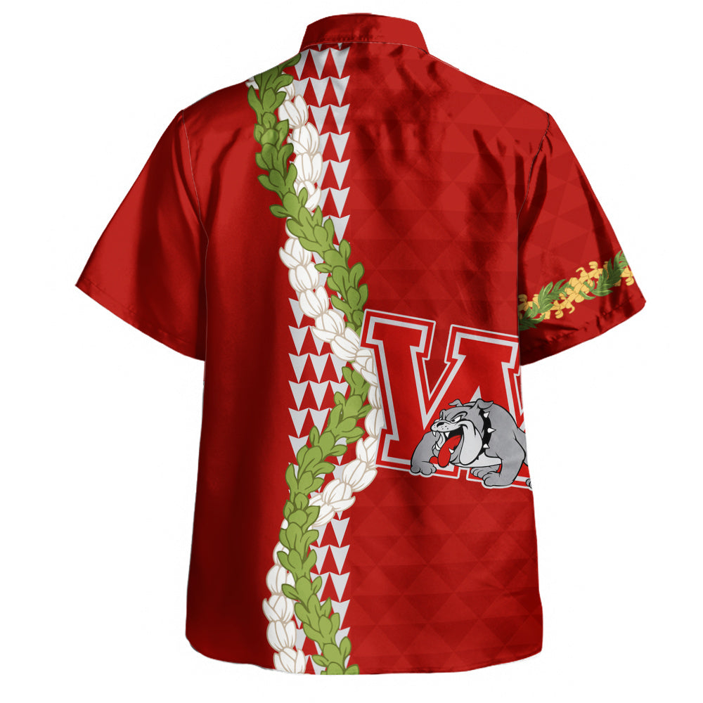 Waialua High and Intermediate School Hawaiian Shirt Puakenikeni Maile Flower Lei