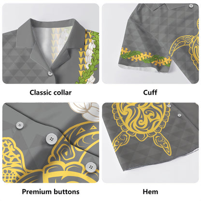 Hawaii Hawaiian Shirt Turtle Puakenikeni Maile Flower Lei