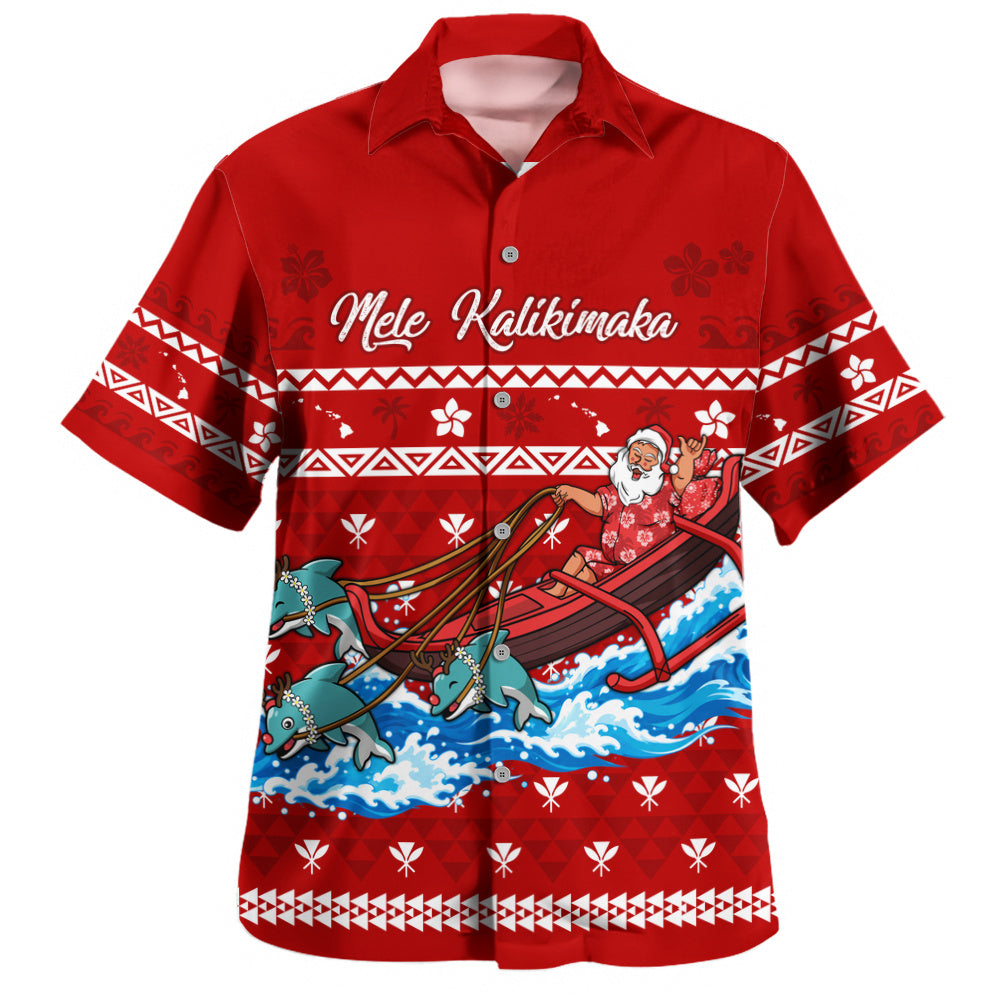 Hawaii Hawaiian Shirt Mele Kalikimaka Dolphin Sleigh Christmas