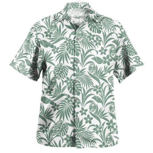 Guam Hawaiian Shirt Sage Green Tropical Aloha Pattern