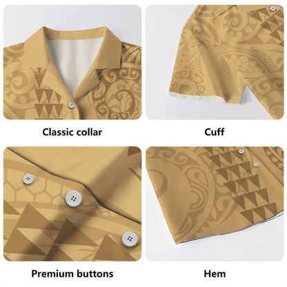 Hawaii Hawaiian Shirt Map Kakau Style Golden