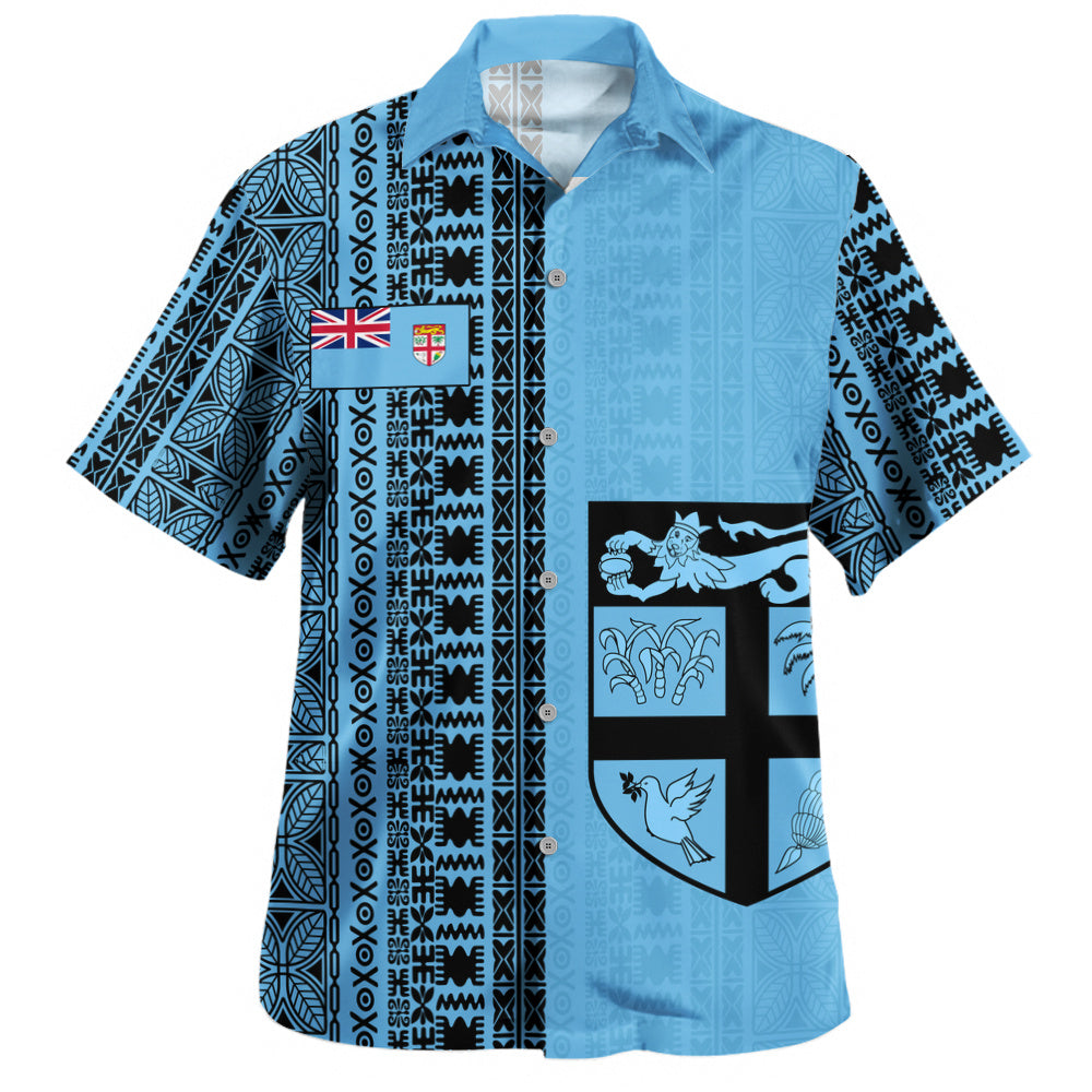 Fiji Hawaiian Shirt Fijian Flag National Crest Masi Tribal Heritage