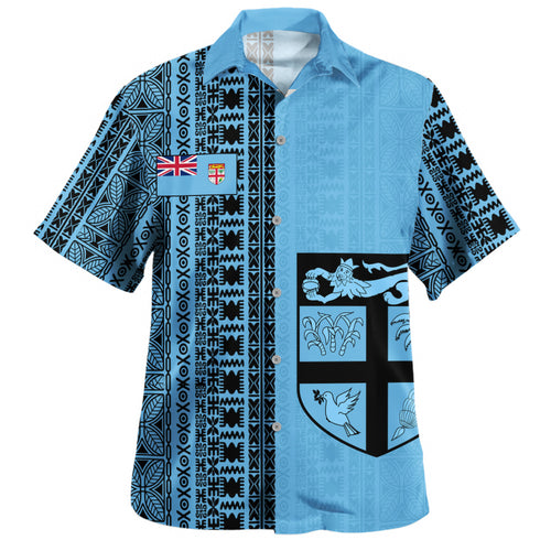 Fiji Hawaiian Shirt Fijian Flag National Crest Masi Tribal Heritage