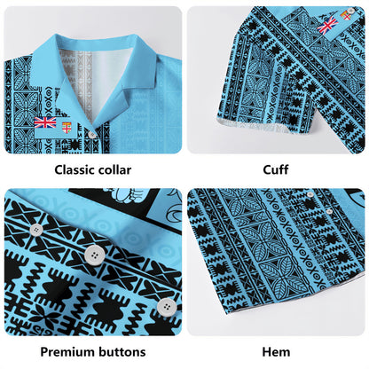 Fiji Hawaiian Shirt Fijian Flag National Crest Masi Tribal Heritage