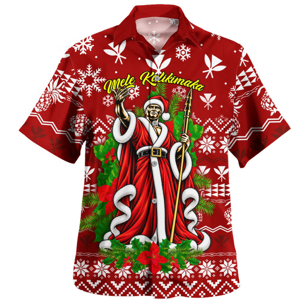 Hawaii Hawaiian Shirt Mele Kalikimaka King Kamehameha Santa Polynesian Holiday Spirit
