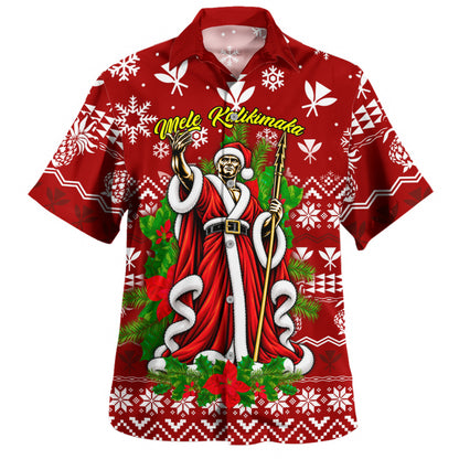 Hawaii Hawaiian Shirt Mele Kalikimaka King Kamehameha Santa Polynesian Holiday Spirit