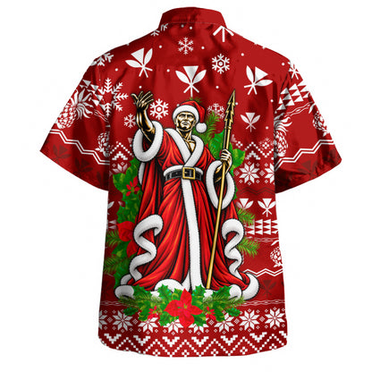 Hawaii Hawaiian Shirt Mele Kalikimaka King Kamehameha Santa Polynesian Holiday Spirit