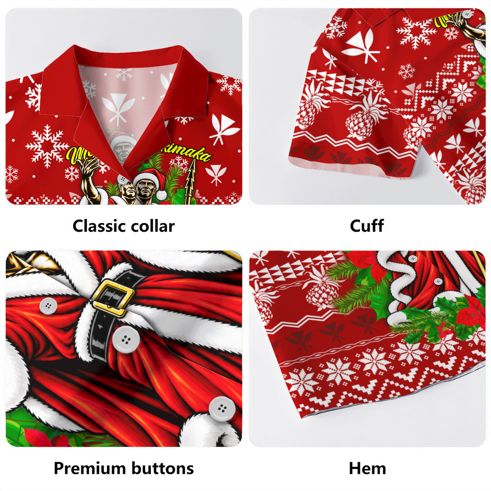Hawaii Hawaiian Shirt Mele Kalikimaka King Kamehameha Santa Polynesian Holiday Spirit