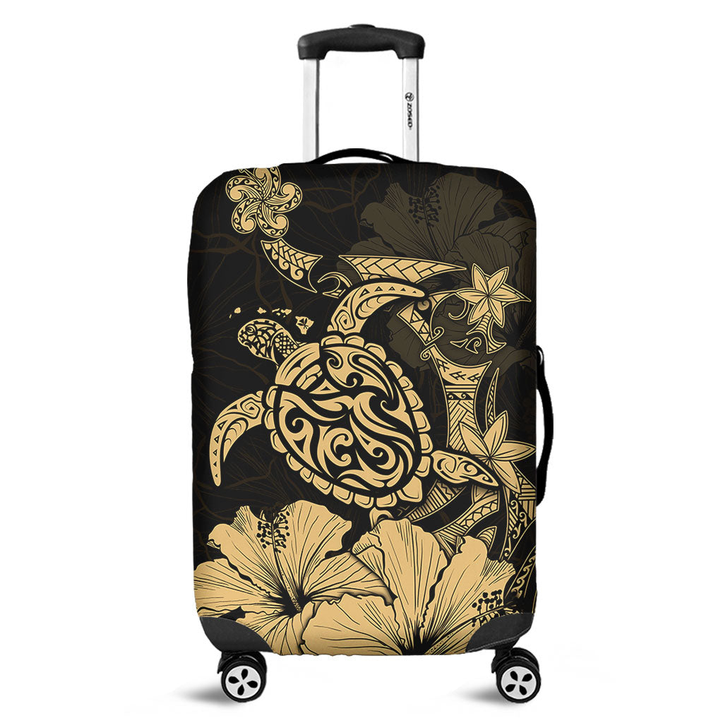 Hawaii Luggage Cover Golden Honu Hibiscus Serenity Style