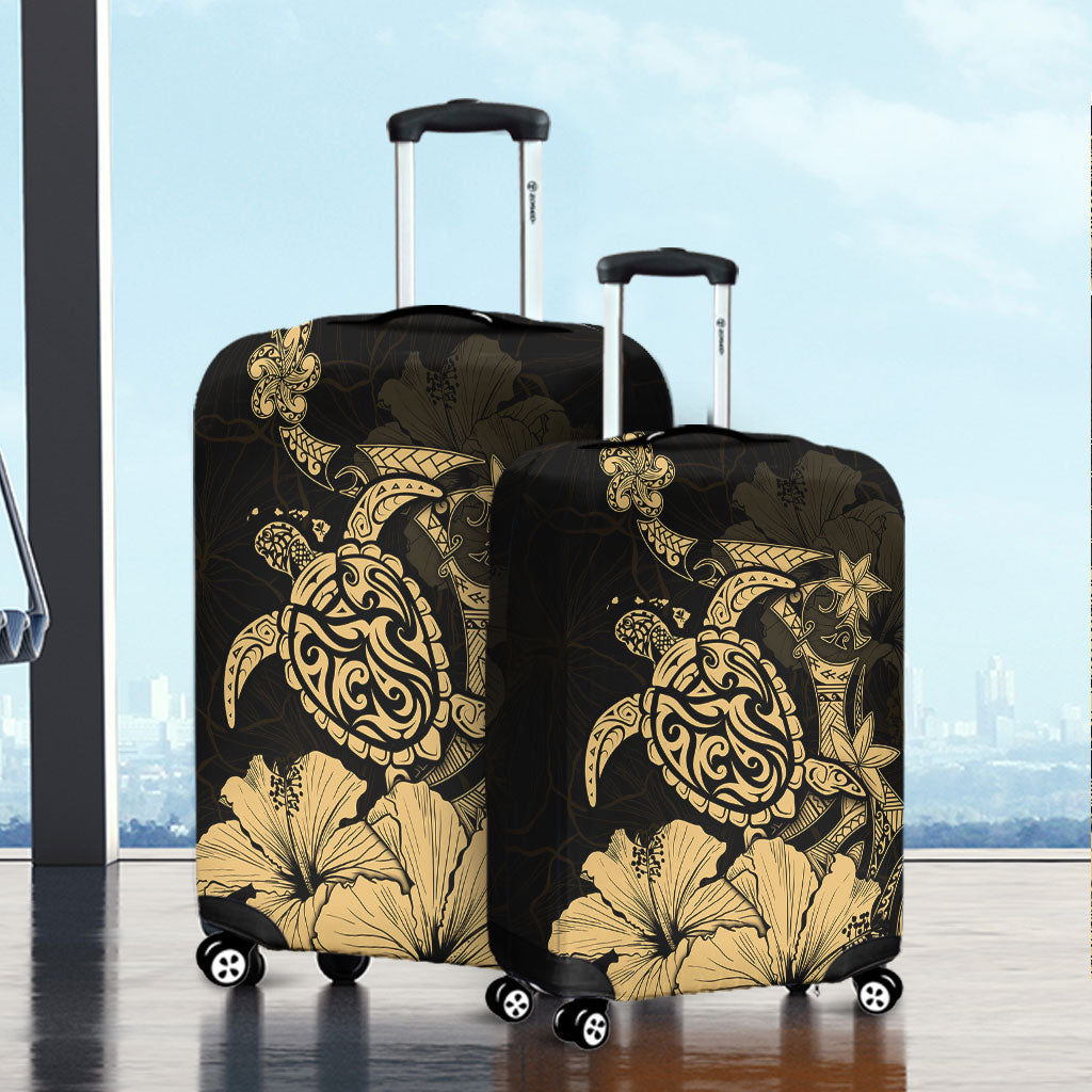 Hawaii Luggage Cover Golden Honu Hibiscus Serenity Style