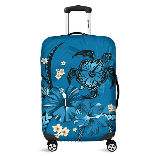 Hawaii Luggage Cover Blue Honu Hibiscus Island Harmony