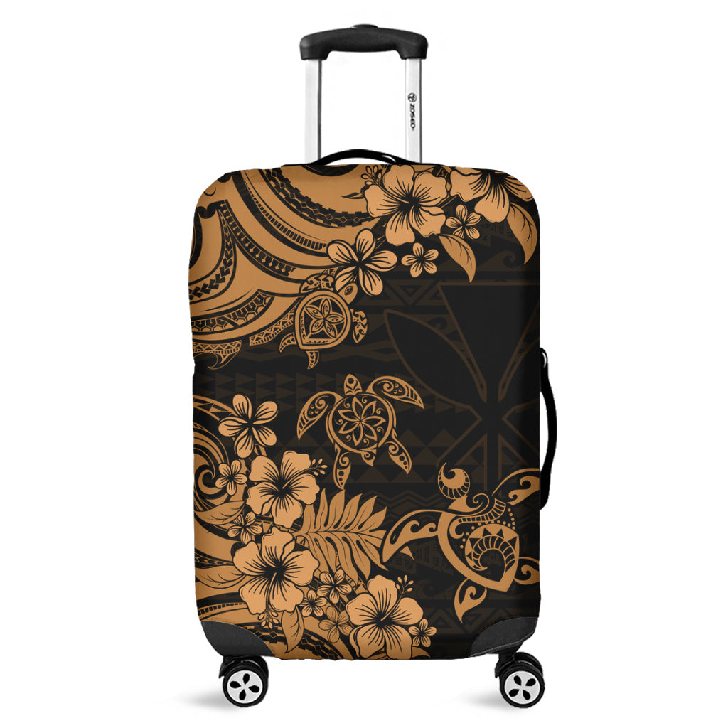 Hawaii Luggage Cover Kanaka Maoli Hibiscus Polynesian Tribal Turtle Print Style