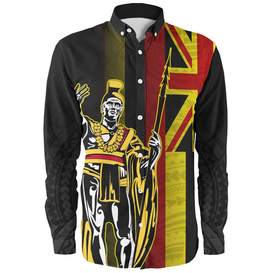 Hawaii Long Sleeve Shirt King Kamehameha Gold Flag Island Royalty Style