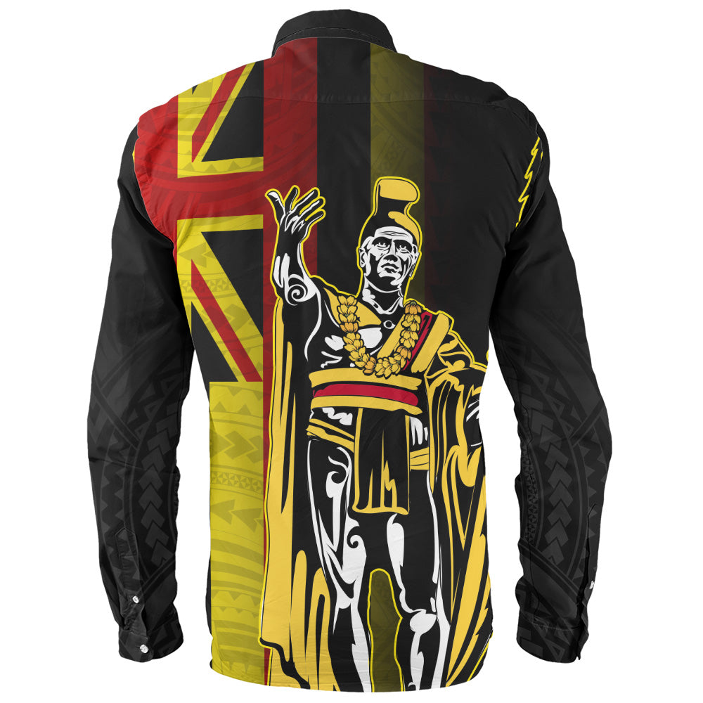 Hawaii Long Sleeve Shirt King Kamehameha Gold Flag Island Royalty Style