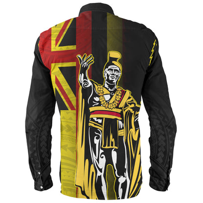 Hawaii Long Sleeve Shirt King Kamehameha Gold Flag Island Royalty Style