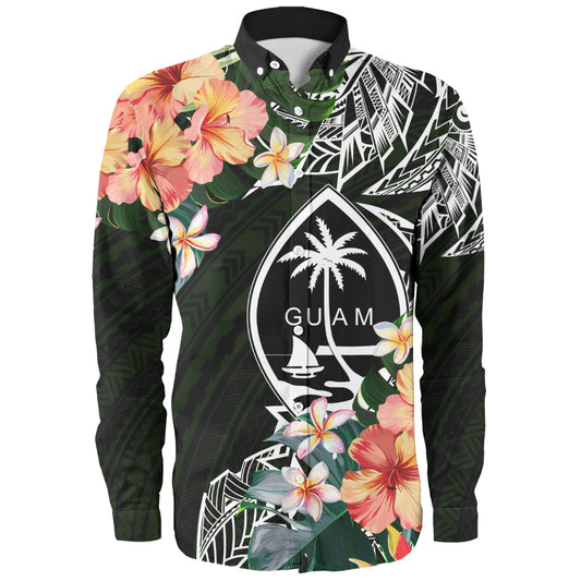 Guam Long Sleeve Shirt Tribal Tropical Leaves