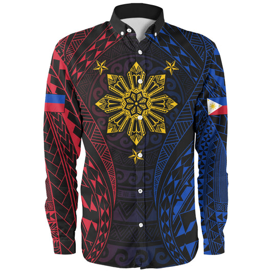 Philippines Filipinos Long Sleeve Shirt Sun Flag Tribal Tattoo Pattern