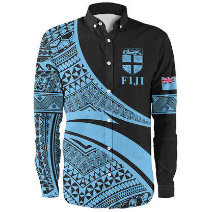 Fiji Long Sleeve Shirt Coat Of Arms Flag Masi Tapa Tribal Style
