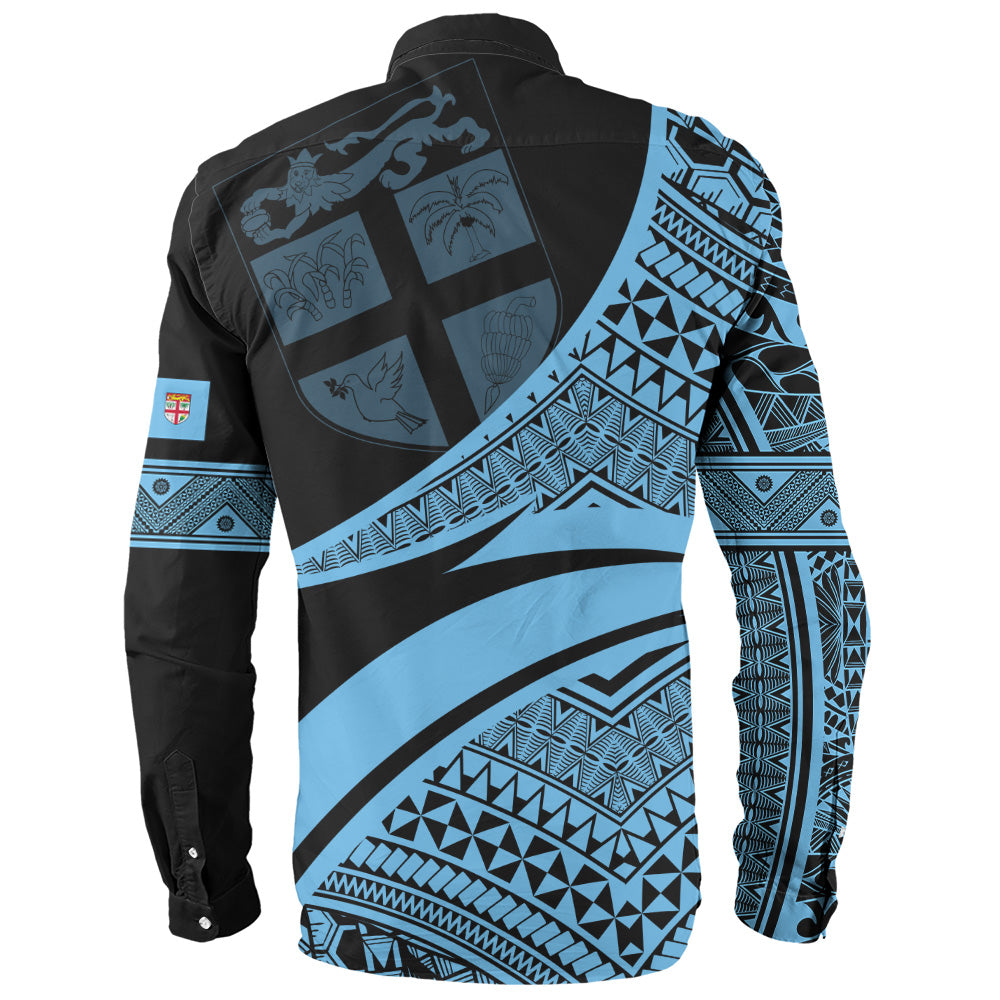 Fiji Long Sleeve Shirt Coat Of Arms Flag Masi Tapa Tribal Style