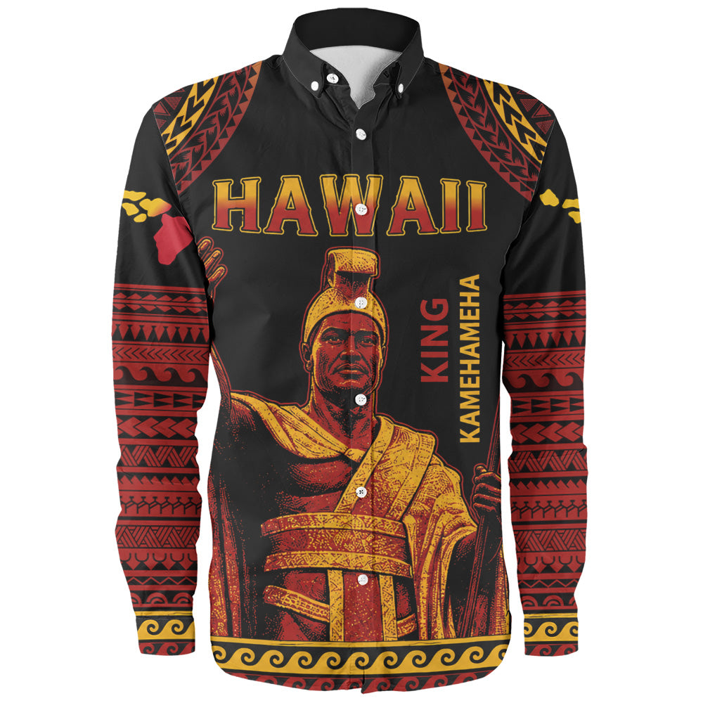 Hawaii Long Sleeve Shirt King Kamehameha Unity Kanaka Maoli Tribal Style