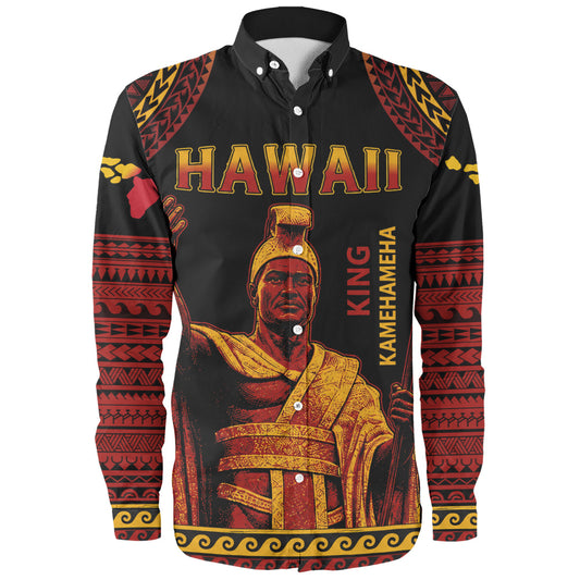 Hawaii Long Sleeve Shirt King Kamehameha Unity Kanaka Maoli Tribal Style