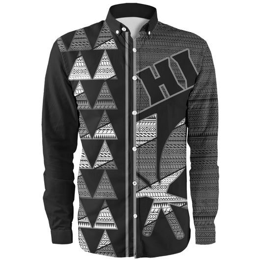 Hawaii Long Sleeve Shirt HI Spear Monochrome Tribal Pattern