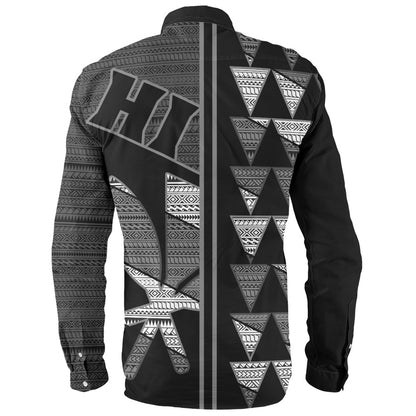 Hawaii Long Sleeve Shirt HI Spear Monochrome Tribal Pattern