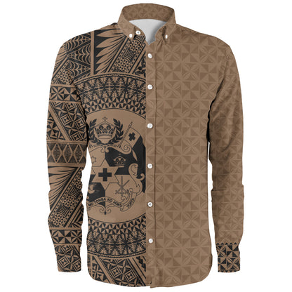 Tonga Long Sleeve Shirt Coat Of Arms Ngatu Tapa Heritage Style
