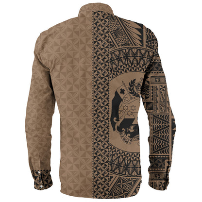 Tonga Long Sleeve Shirt Coat Of Arms Ngatu Tapa Heritage Style