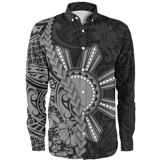 Philippines Filipinos Long Sleeve Shirt Sampaguita Flower Tribal Fusion Style