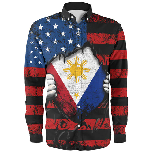 Philippines Filipinos Long Sleeve Shirt Heart American Soul