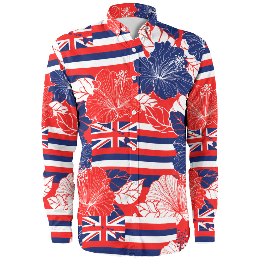 Hawaii Long Sleeve Shirt Hibiscus Flag Map Island Pride
