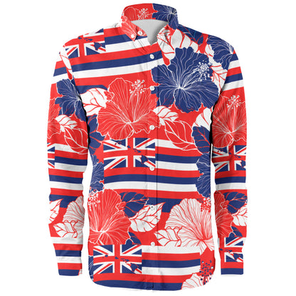 Hawaii Long Sleeve Shirt Hibiscus Flag Map Island Pride