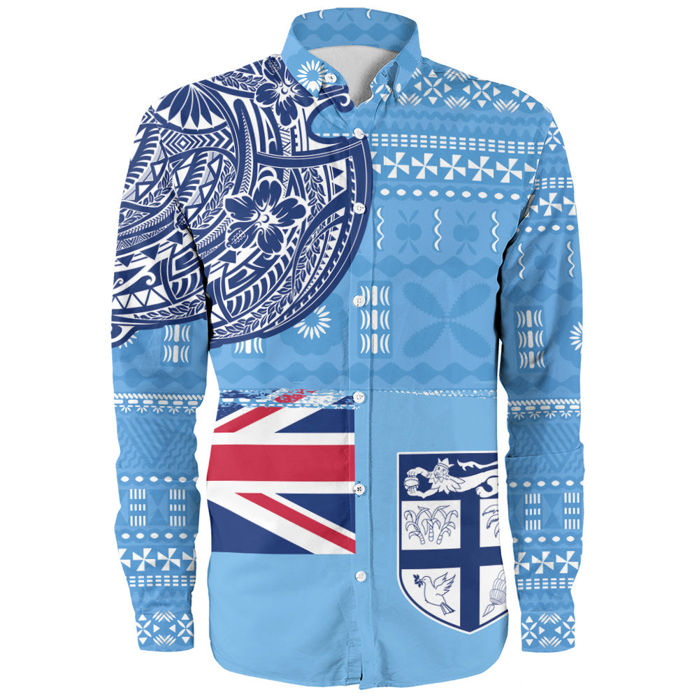 Fiji Long Sleeve Shirt Ocean Blue Tribal Shield Pride