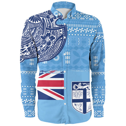 Fiji Long Sleeve Shirt Ocean Blue Tribal Shield Pride