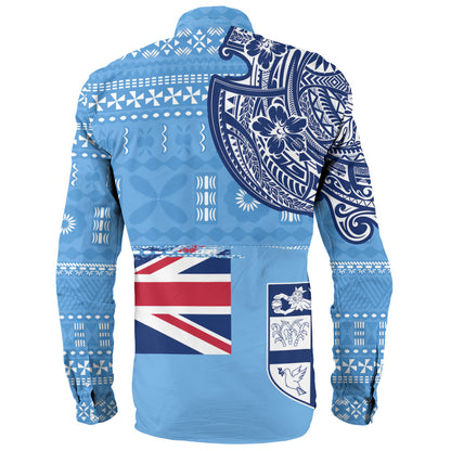 Fiji Long Sleeve Shirt Ocean Blue Tribal Shield Pride