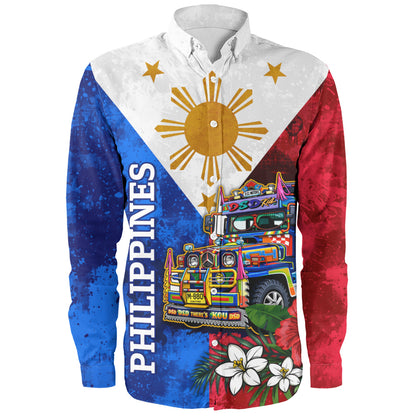 Philippines Filipinos Long Sleeve Shirt Custom Jeepney Flag Tropical Floral