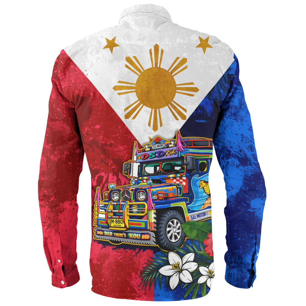 Philippines Filipinos Long Sleeve Shirt Custom Jeepney Flag Tropical Floral