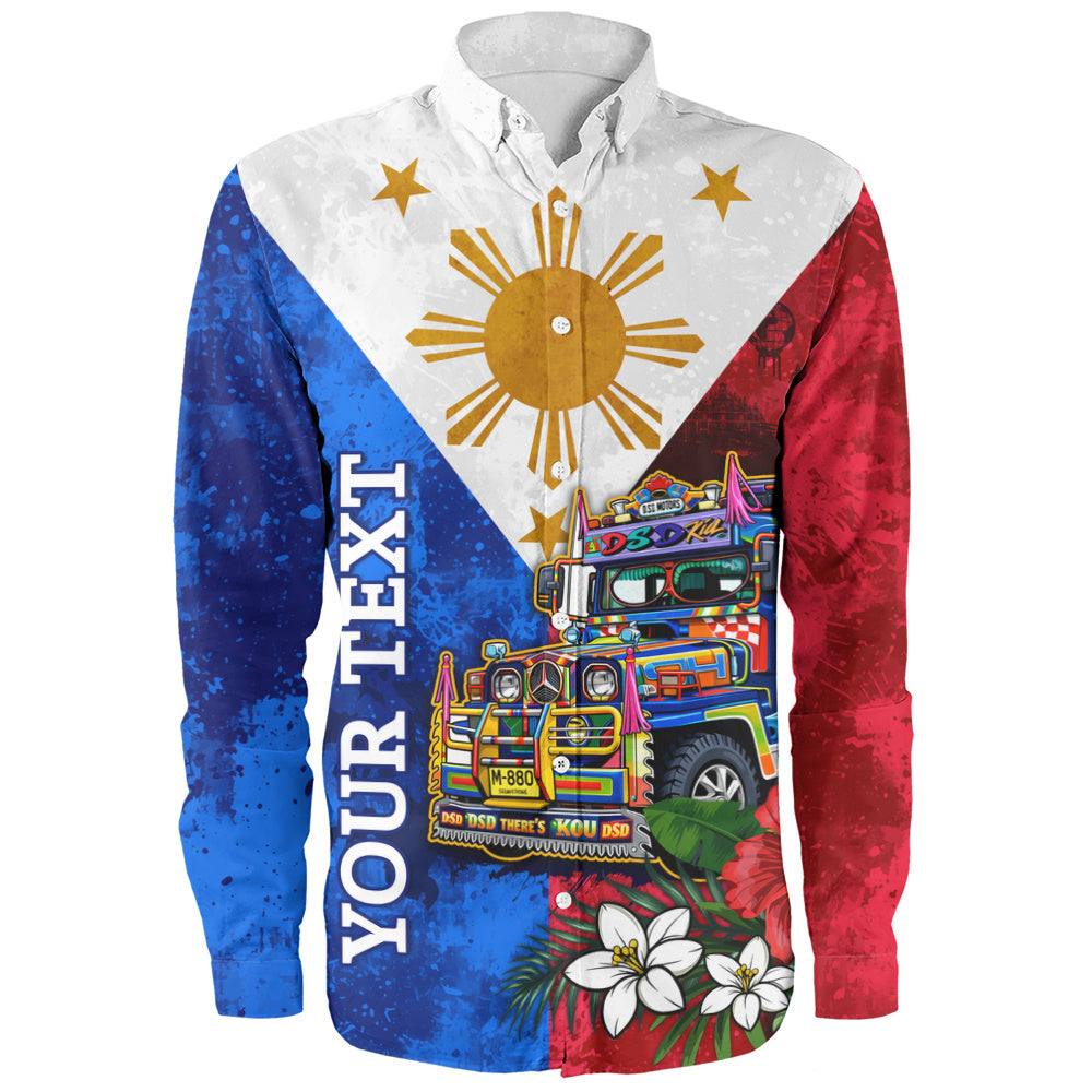 Philippines Filipinos Long Sleeve Shirt Custom Jeepney Flag Tropical Floral