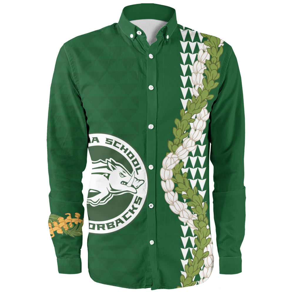 Olomana High & Intermediate School Long Sleeve Shirt Puakenikeni Maile Flower Lei