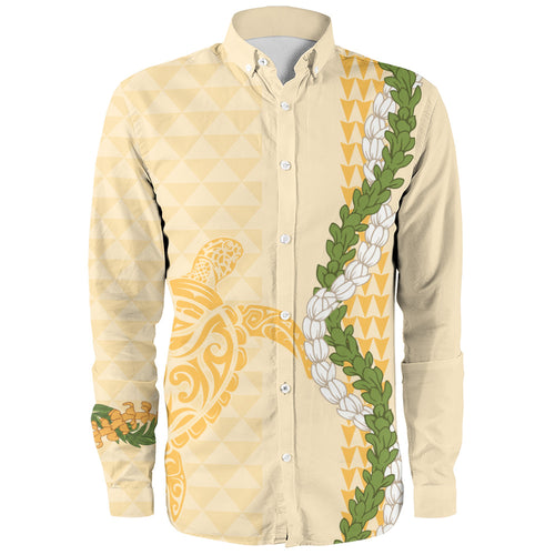 Hawaii Long Sleeve Shirt Turtle Puakenikeni Maile Flower Lei