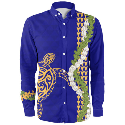 Hawaii Long Sleeve Shirt Turtle Puakenikeni Maile Flower Lei