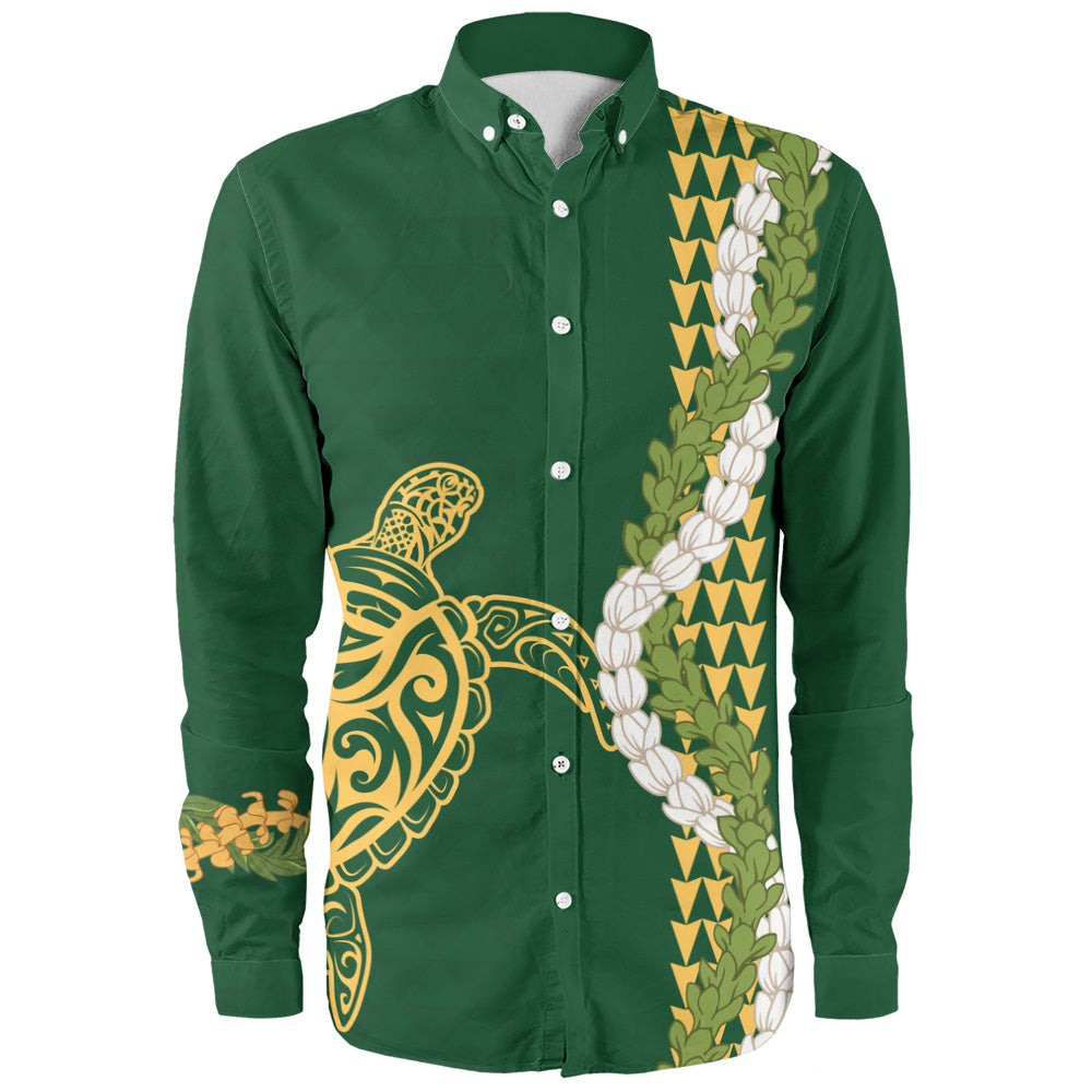Hawaii Long Sleeve Shirt Turtle Puakenikeni Maile Flower Lei