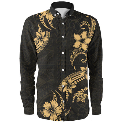 Hawaii Long Sleeve Shirt Plumeria Tribal Wave